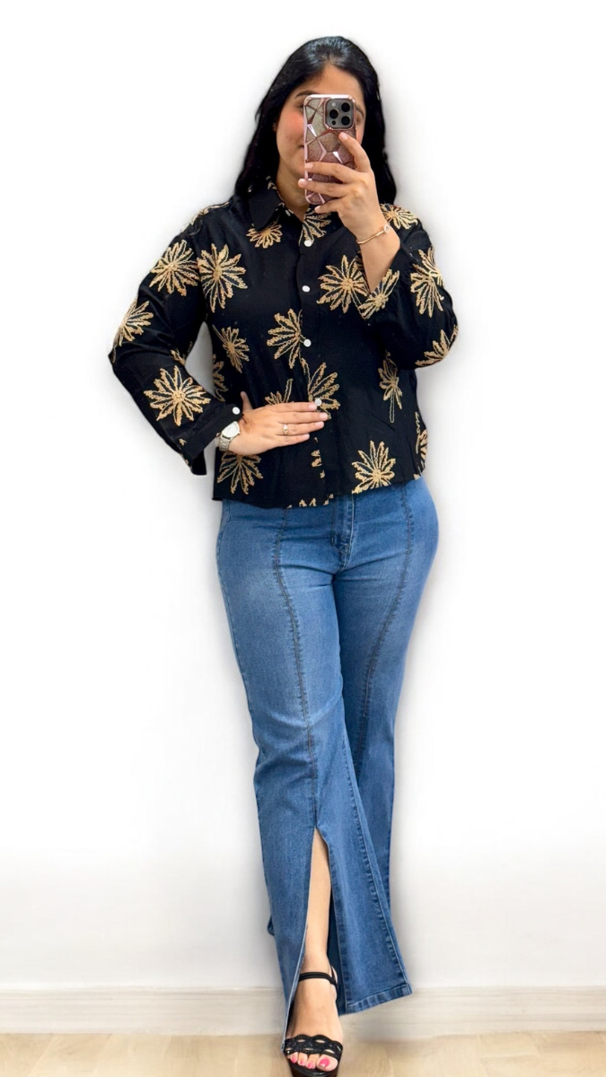 Flower Printed Crop Shirt FC1941