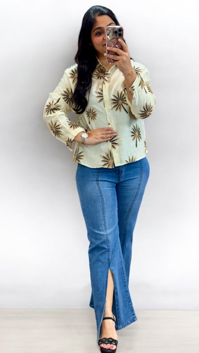 Flower Printed Crop Shirt FC1941