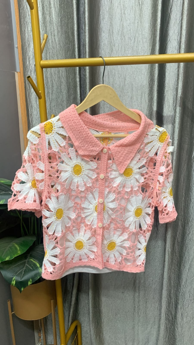 Flower See Through Cutout Collar Top With Inner FC2581