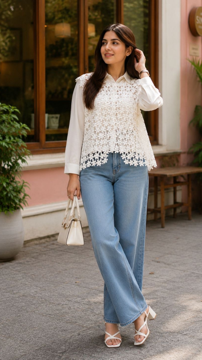 Flower Cutout Koti With Plain Shirt FC2505