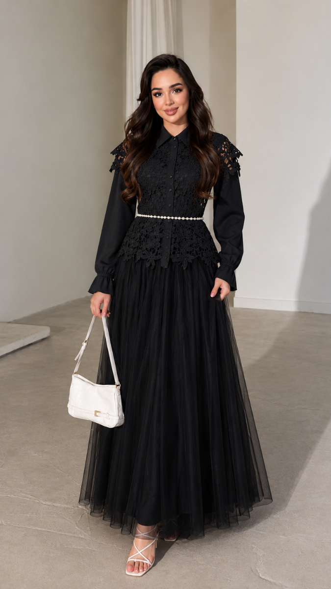 Flower Cutout Shrug With Pearl Belt Dress FC2495