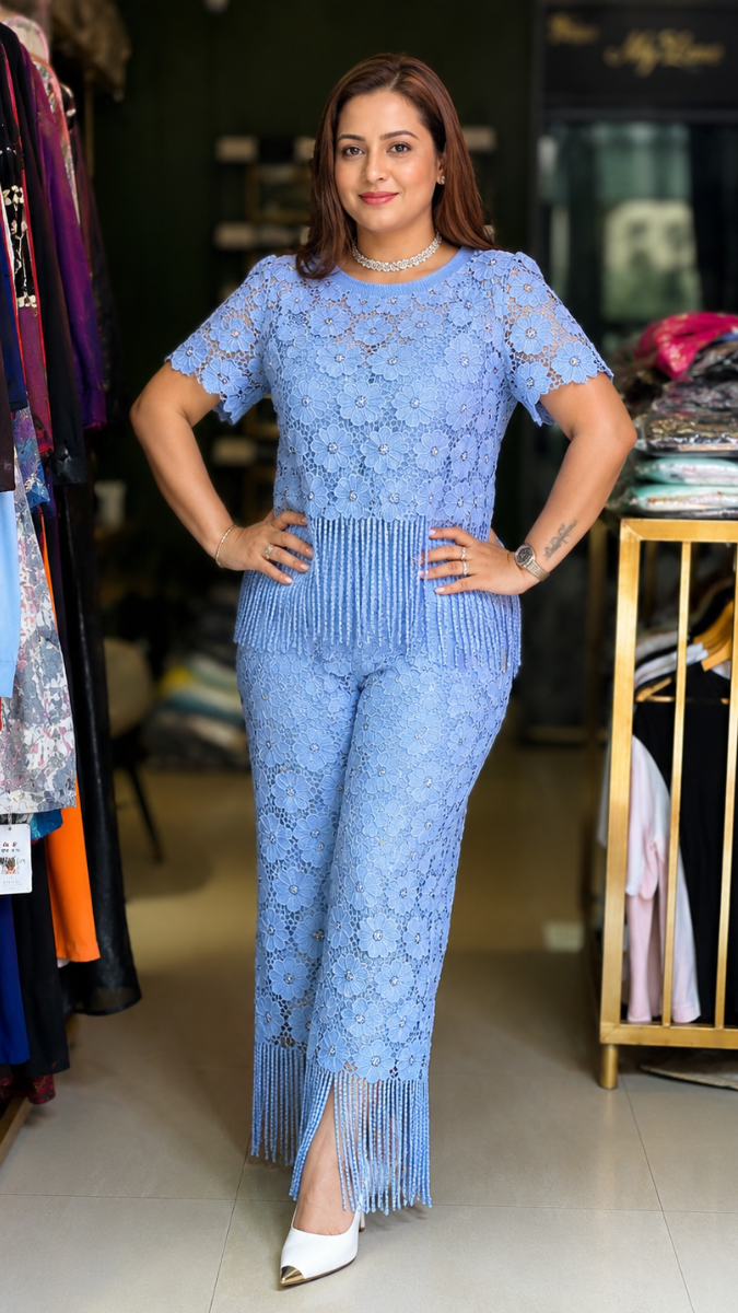 Flower Lace Designed Top And Pant Coord Set FC2478