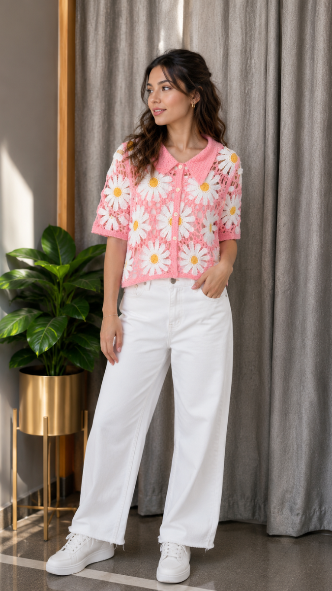 Flower See Through Cutout Collar Top With Inner FC2581