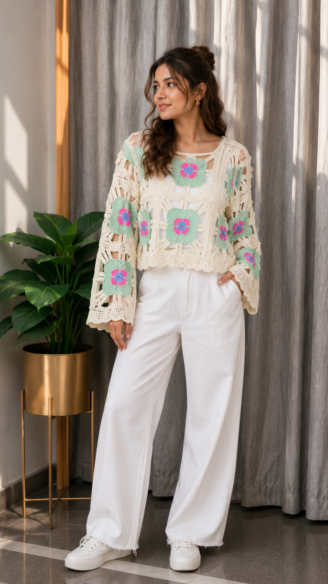 Flower See Through Cutout Top With Inner FC2580