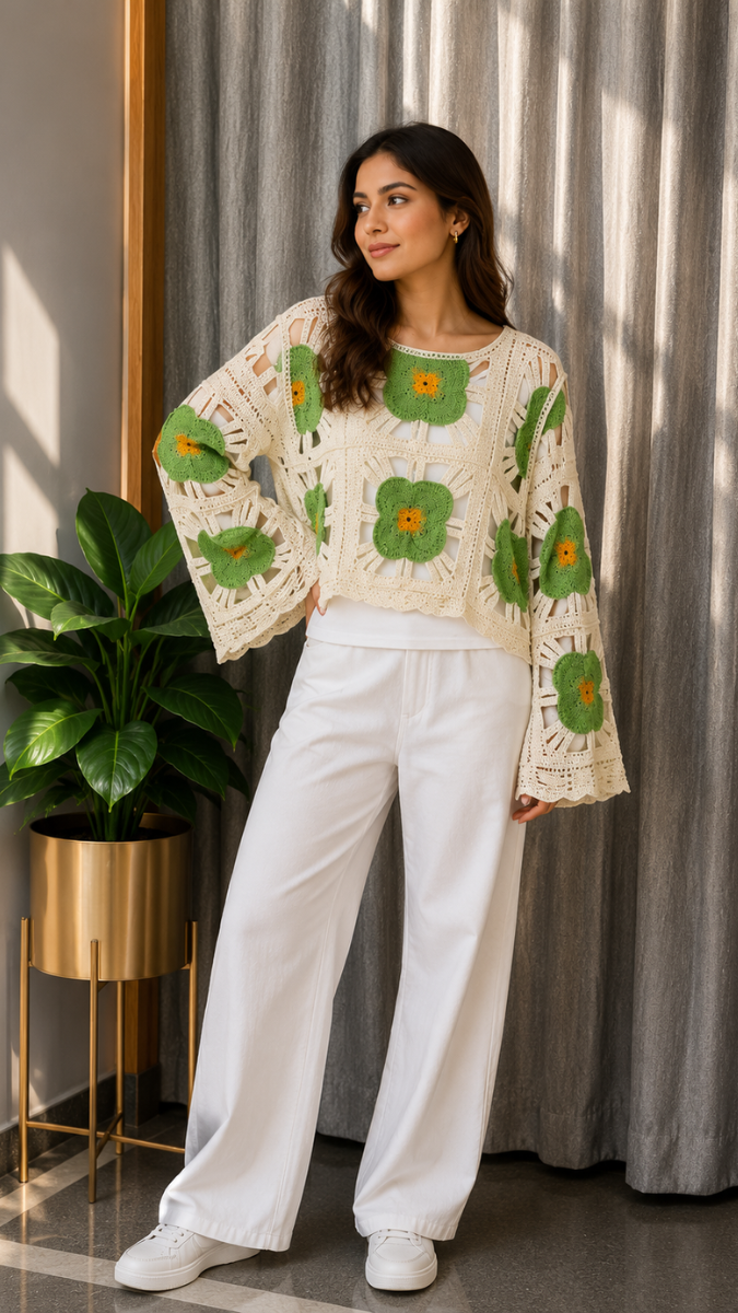 Flower See Through Cutout Top With Inner FC2580