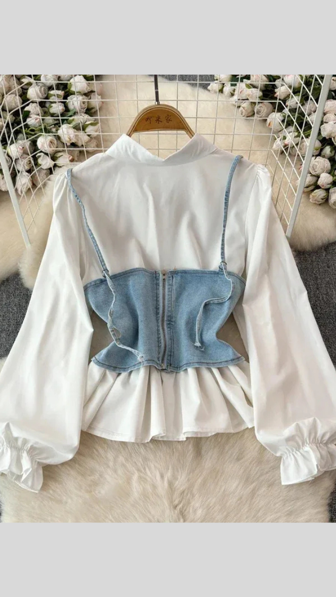 Frill Strap Sleeve Vest With Plain Shirt FC1943