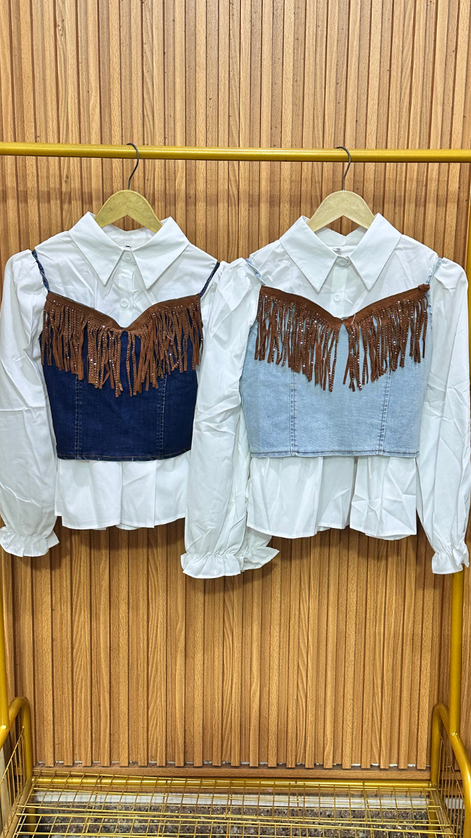 Frill Strap Sleeve Vest With Plain Shirt FC1943