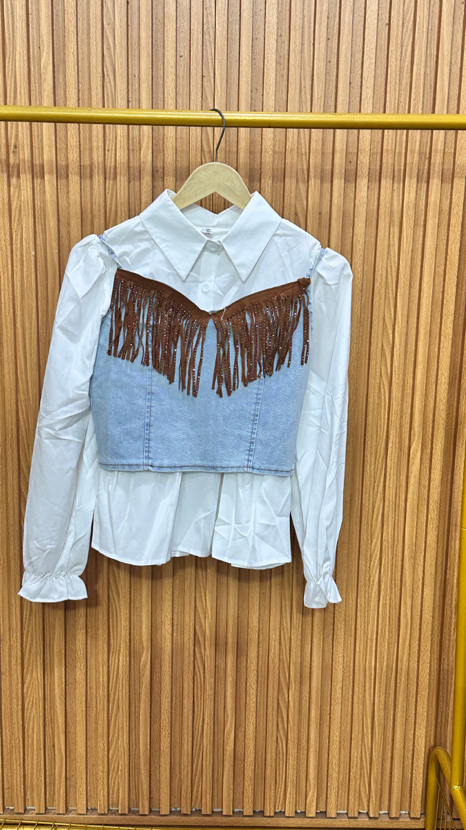Frill Strap Sleeve Vest With Plain Shirt FC1943