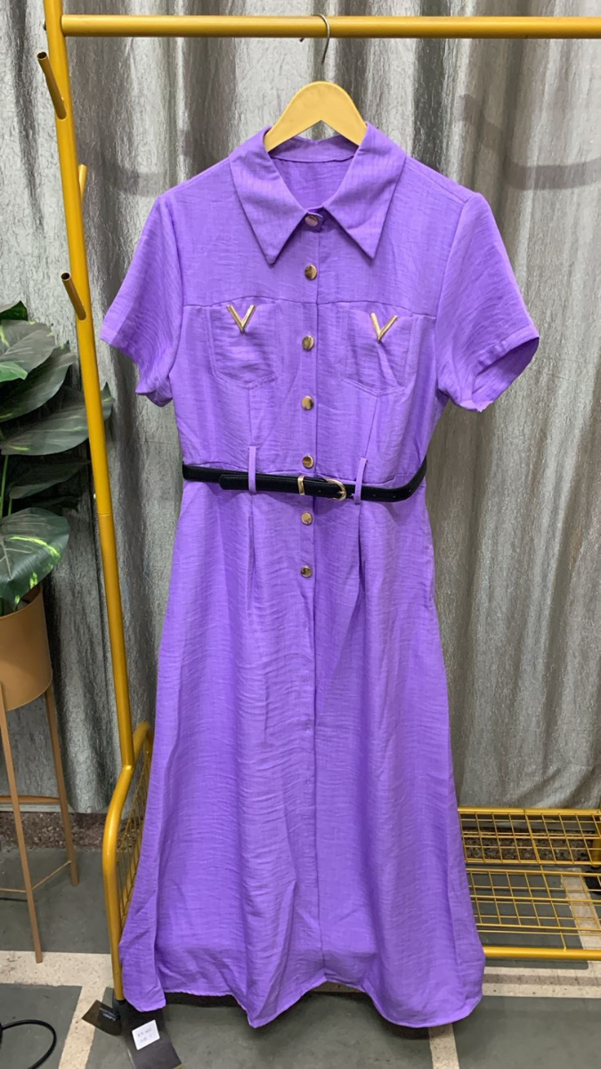 Front Button With Pocket A-Line Dress FC2445