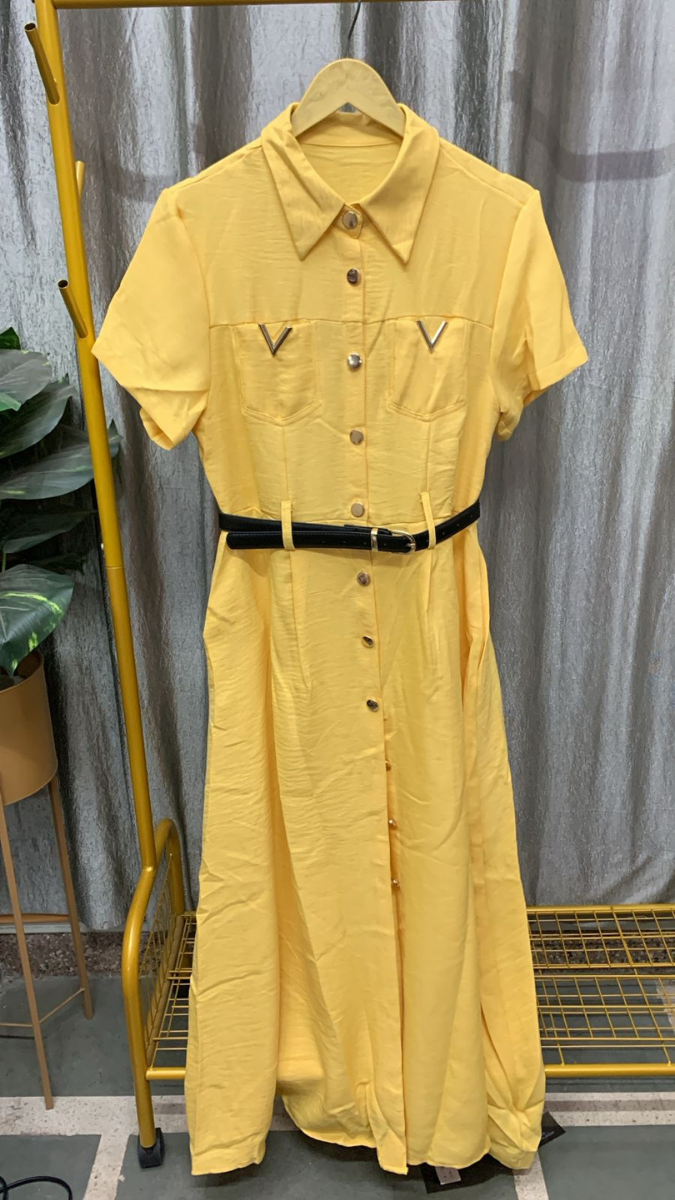 Front Button With Pocket A-Line Dress FC2445