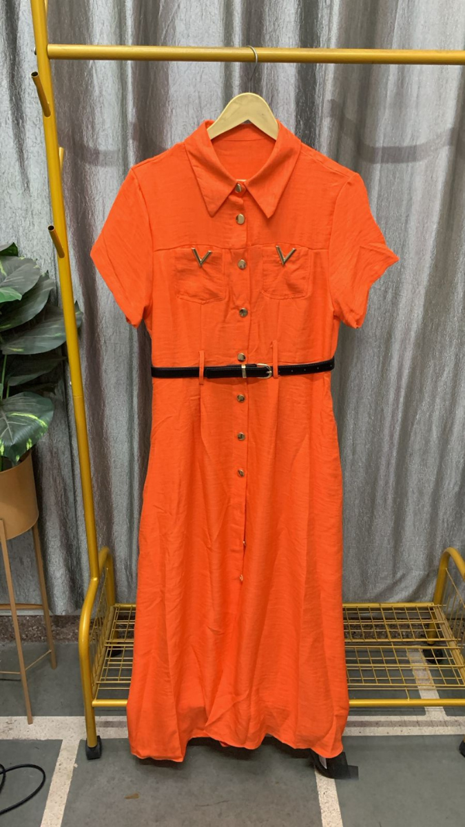 Front Button With Pocket A-Line Dress FC2445