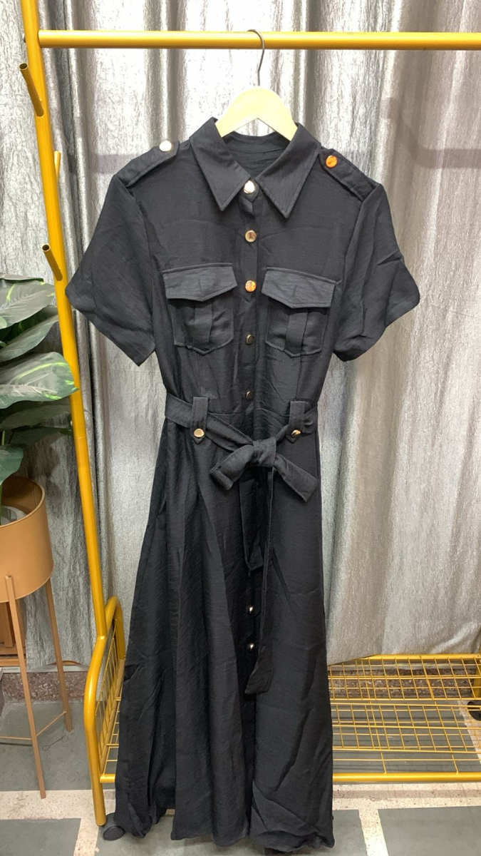 Front Buttoned Collared A-Line Dress FC2492