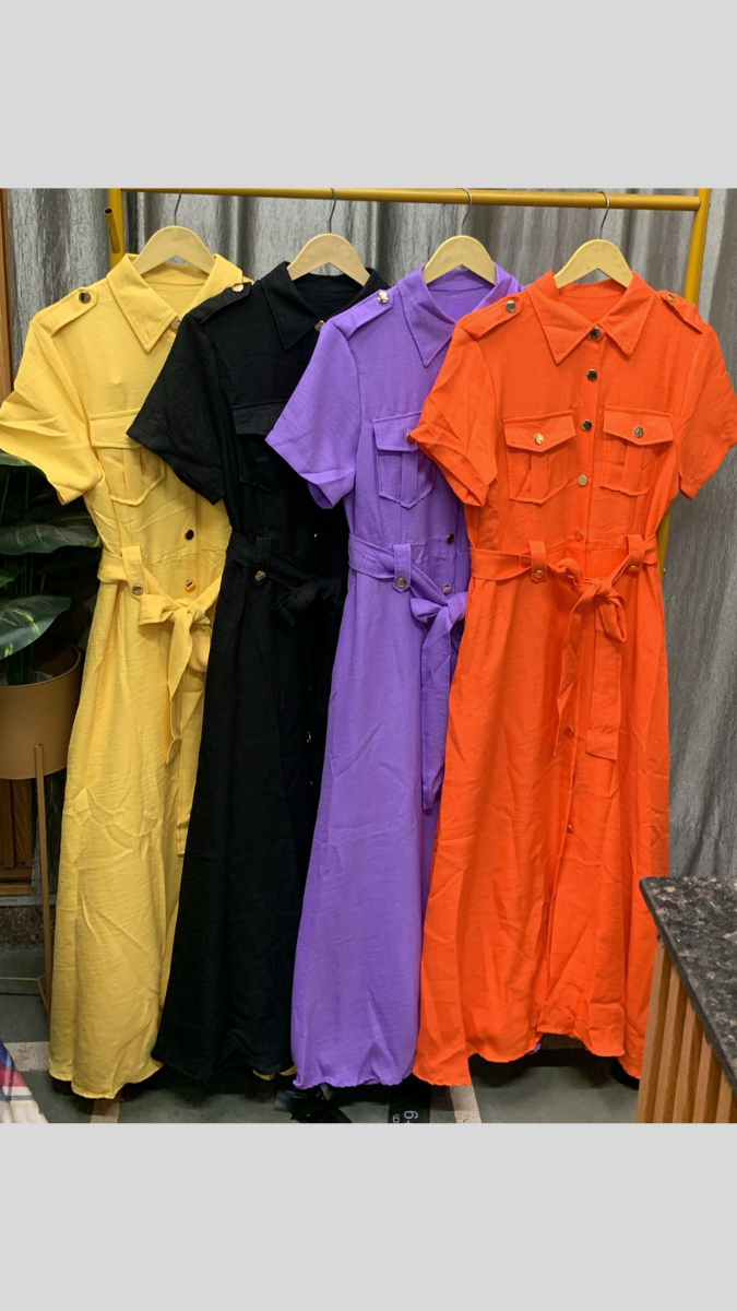 Front Buttoned Collared A-Line Dress FC2492