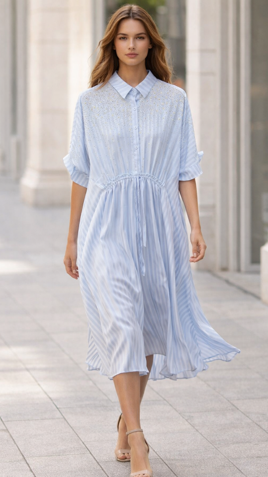 Front Buttoned Half Sleeve Kaftan Dress FC2312