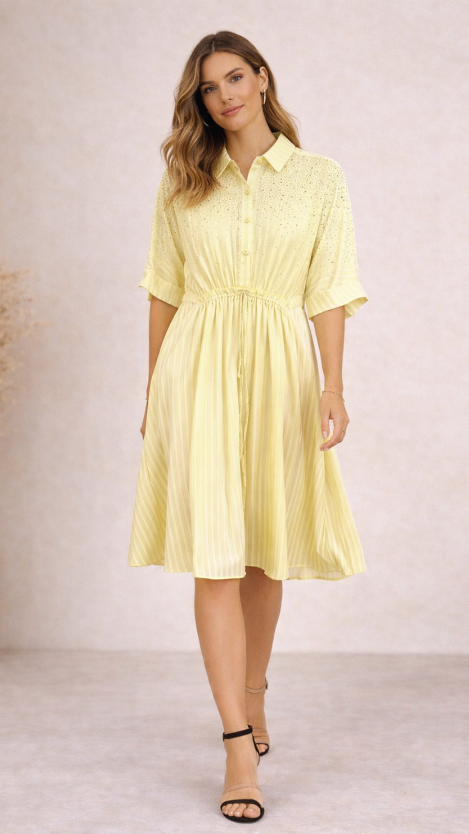 Front Buttoned Half Sleeve Kaftan Dress FC2312