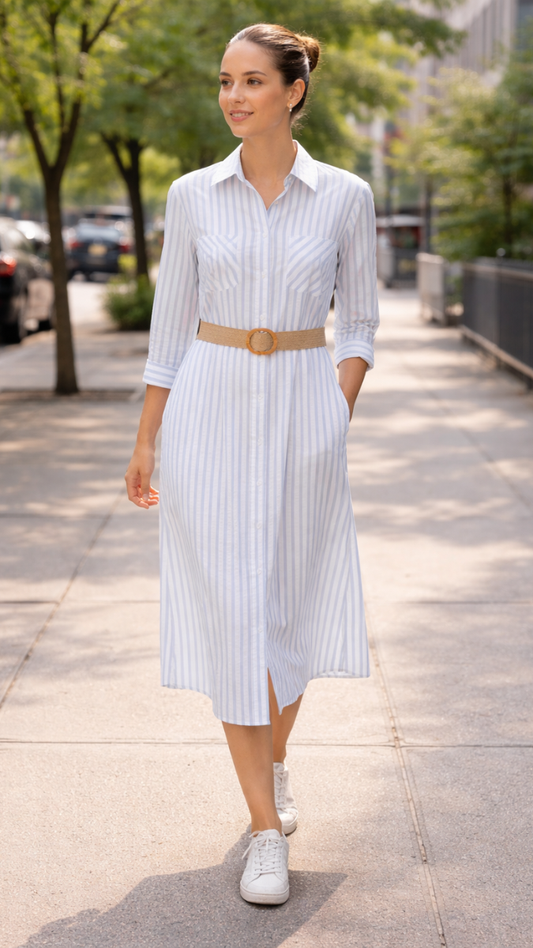 Front Buttoned With Belt A -Line Maxi Dress FC2229