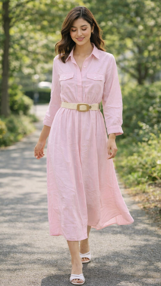 Front Buttoned With Belt Maxi Dress FC2228
