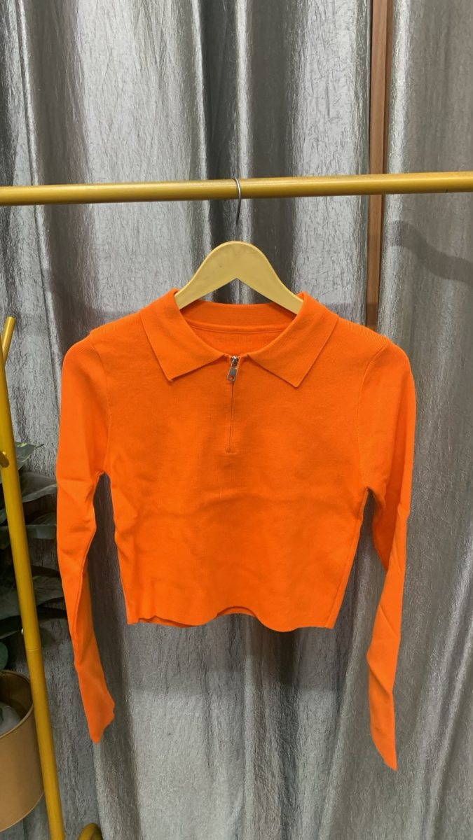 Front Chained Collared Crop Top FC2613