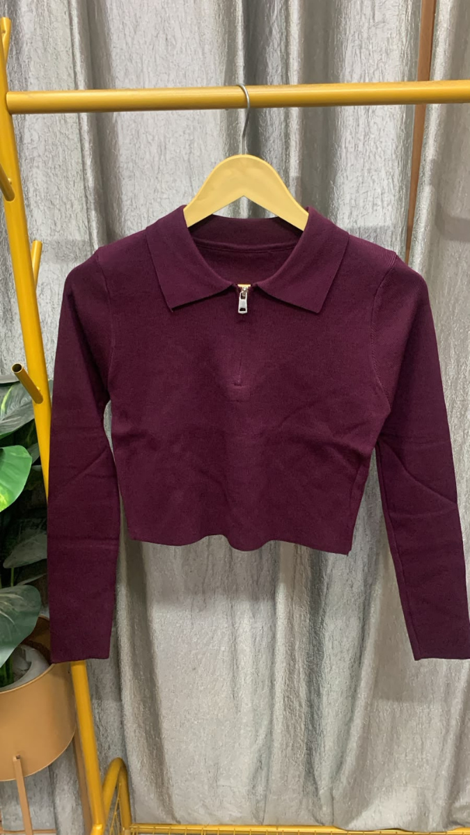 Front Chained Collared Crop Top FC2613