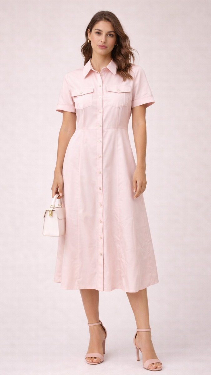 Front Pocket And Button A- Line Midi Dress FC2274