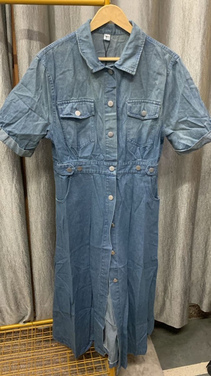 Front Slit A- Line Denim Midi Dress FC2257