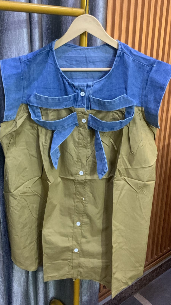 Front Bow Designed Denim Top FC2219