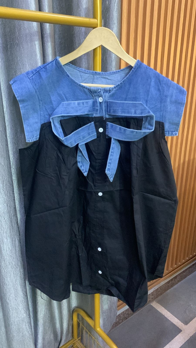 Front Bow Designed Denim Top FC2219