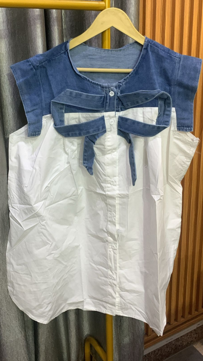 Front Bow Designed Denim Top FC2219