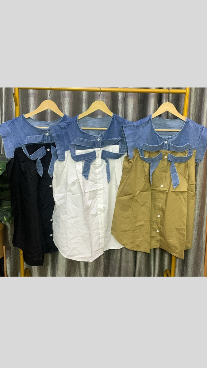 Front Bow Designed Denim Top FC2219