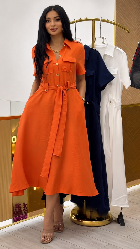 Front Buttoned Collared A-Line Dress FC2492