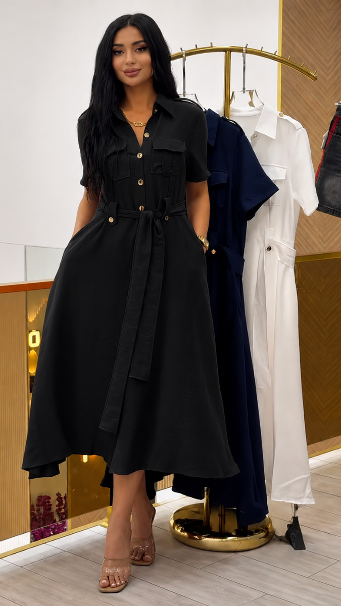 Front Buttoned Collared A-Line Dress FC2492