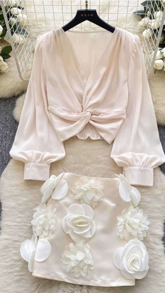Front Knot Crop Top and Mini Skirt Set FC1942