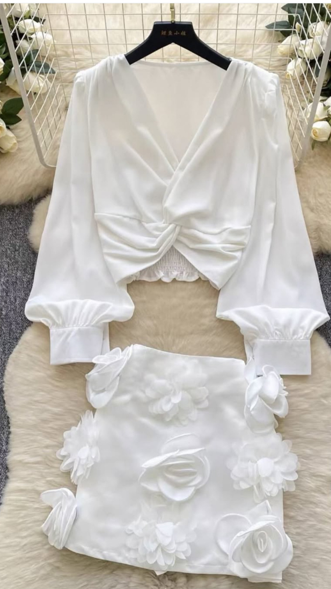 Front Knot Crop Top and Mini Skirt Set FC1942