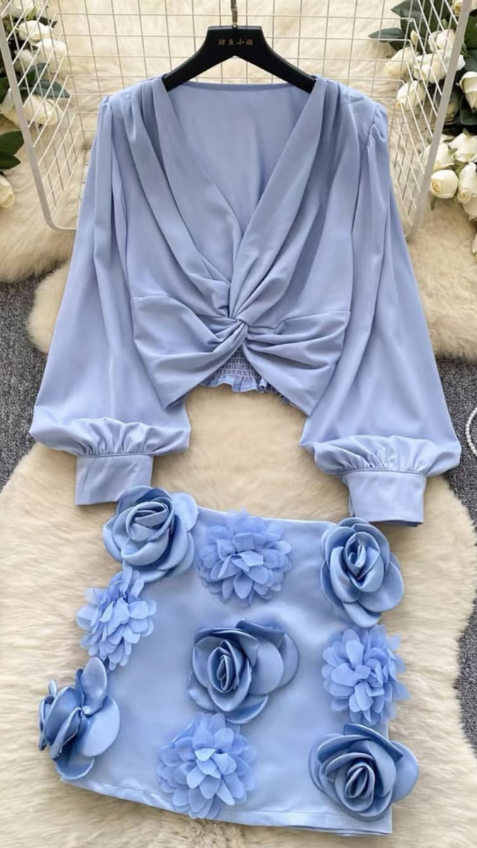 Front Knot Crop Top and Mini Skirt Set FC1942