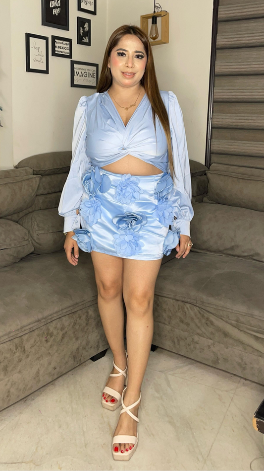 Front Knot Crop Top and Mini Skirt Set FC1942