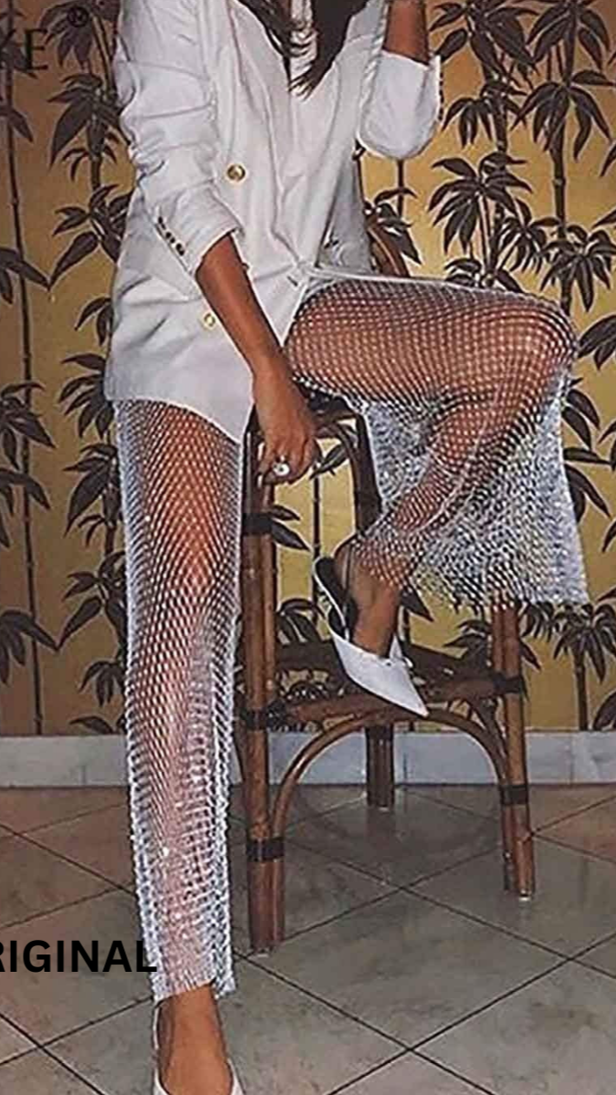 Fstrend Sparkly Crystal Fishnet Bottom 