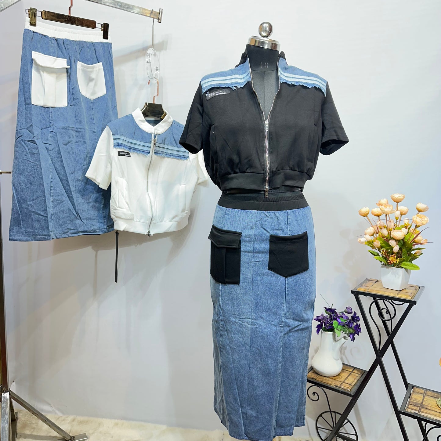 FC Denim Top & Skirt Set