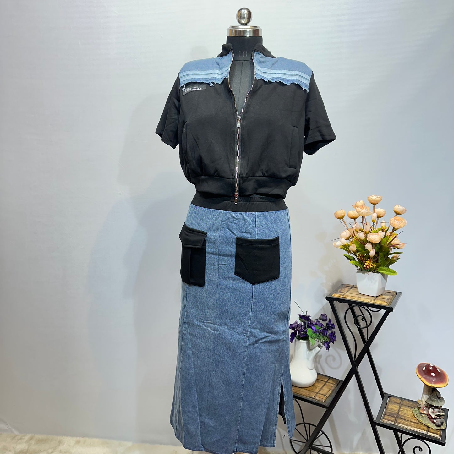 FC Denim Top & Skirt Set