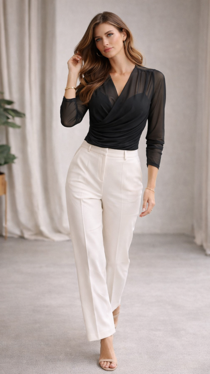 Full Sleeve See Through Wrap Top FC2357