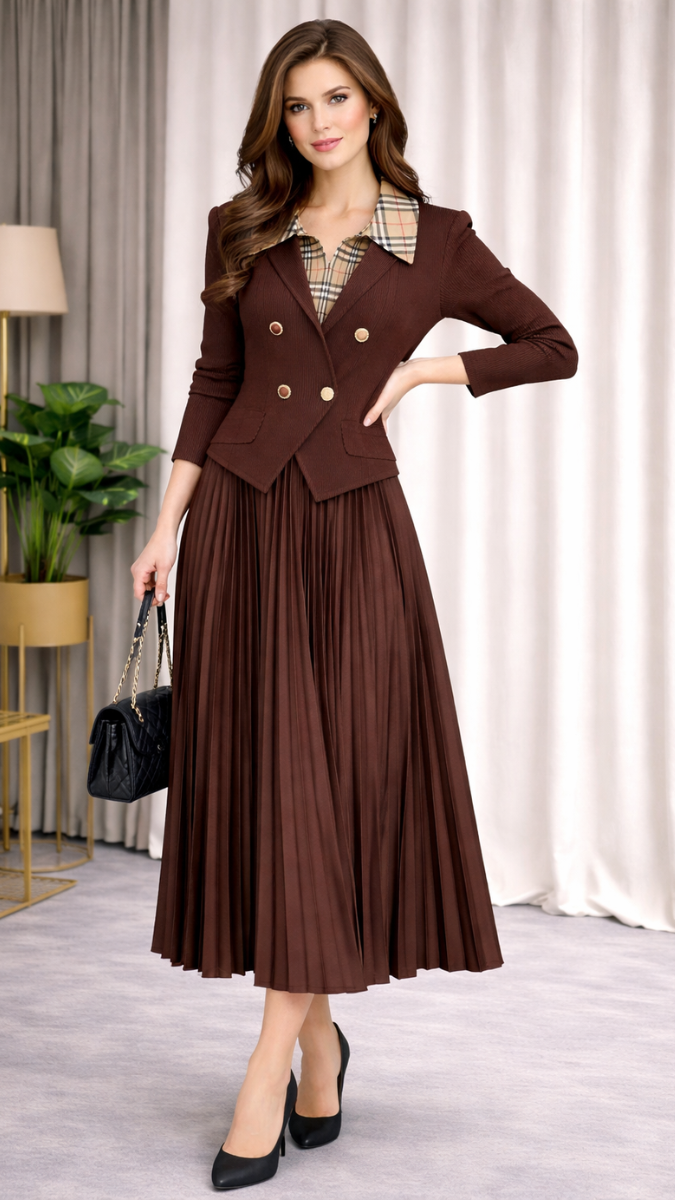 Full Sleeve Vest With Pleaded Skirt Set FC2371