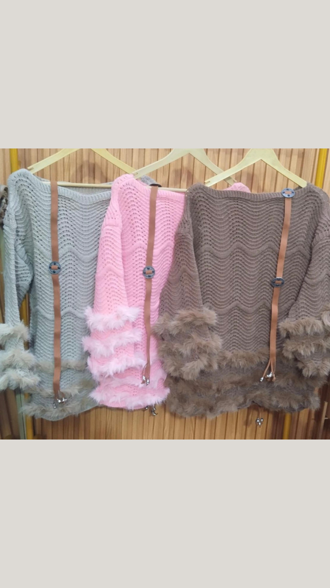 Fur Borderline Boat Neck Mini Dress With Belt FC2066