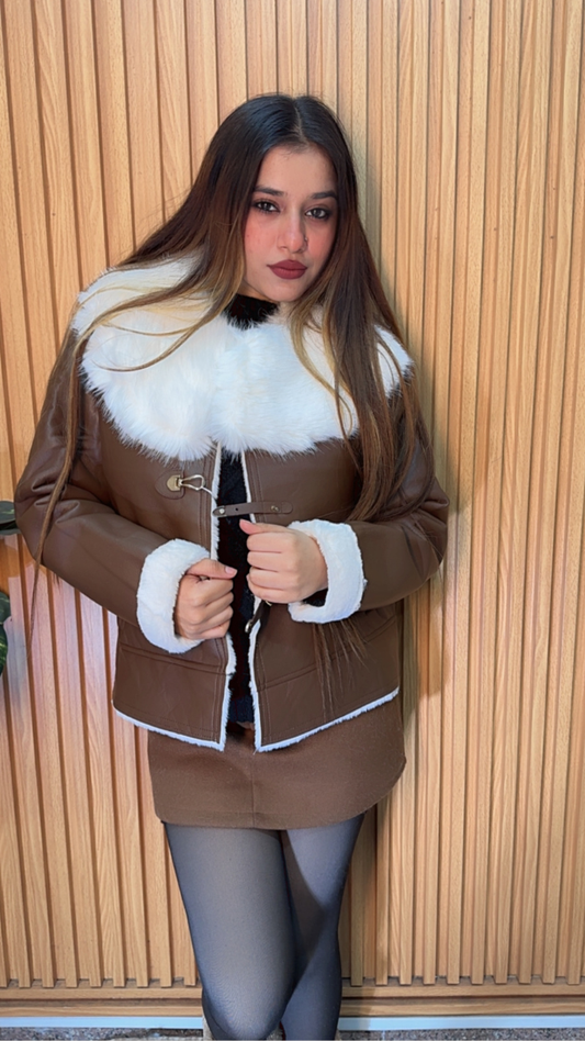 Fur Broad Collar Leather Jacket FC2098