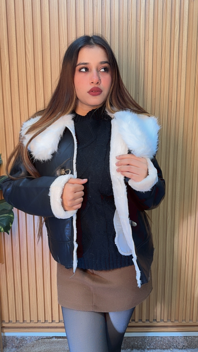 Fur Broad Collar Leather Jacket FC2098