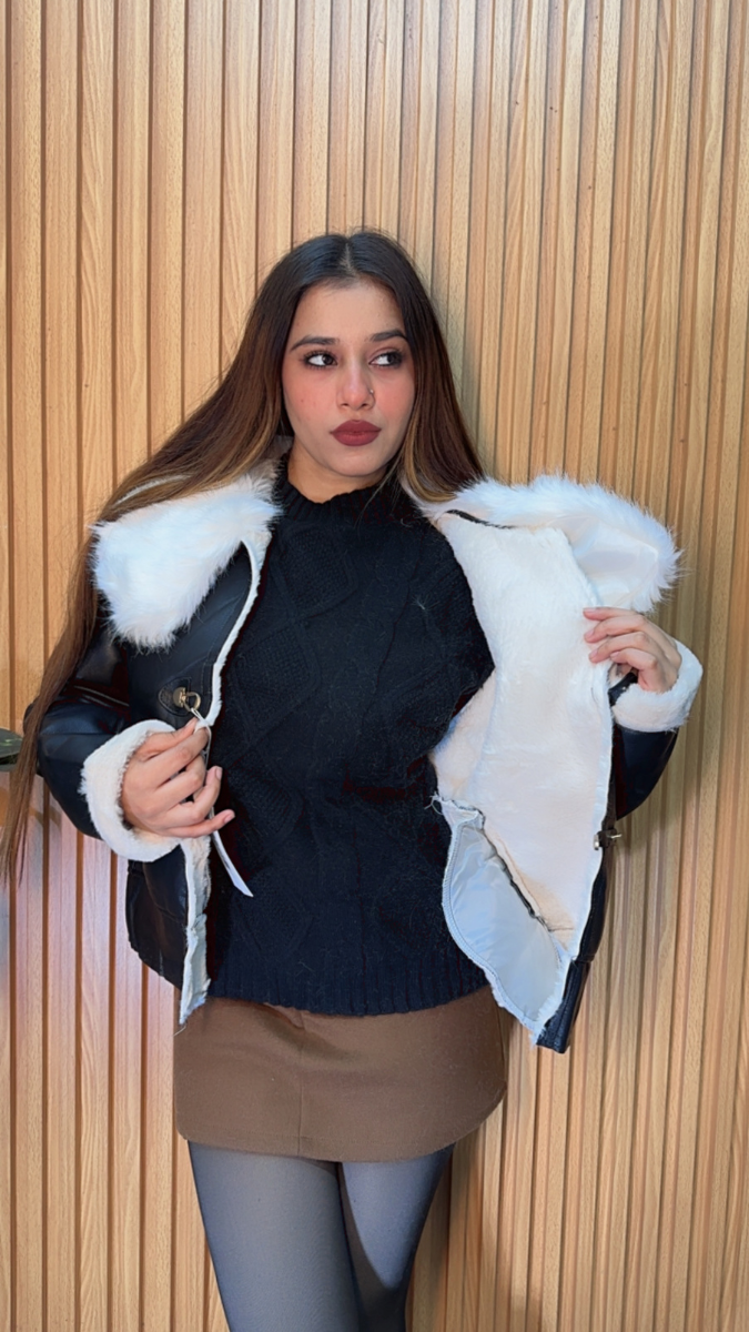 Fur Broad Collar Leather Jacket FC2098