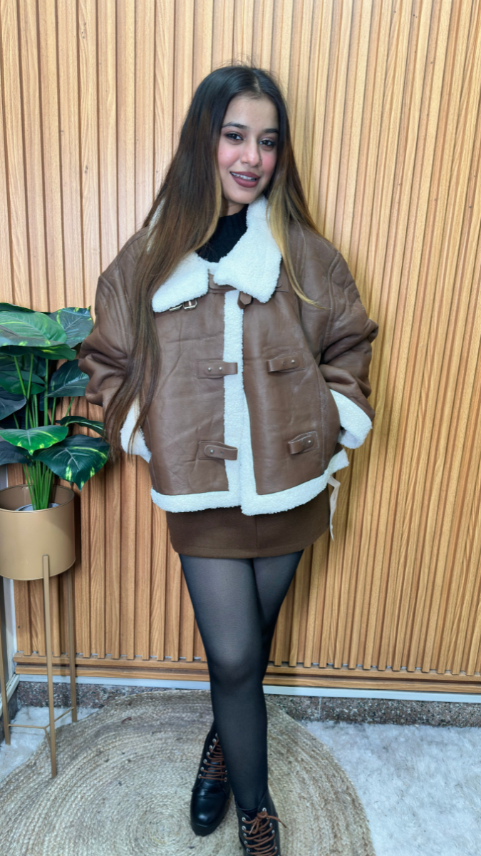 Fur Inner Strap Lock Leather Jacket FC2108