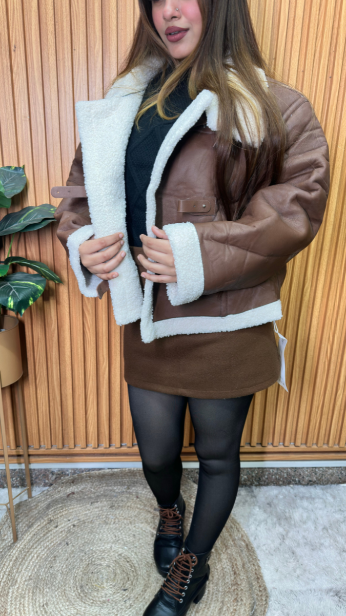 Fur Inner Strap Lock Leather Jacket FC2108