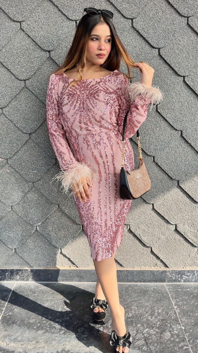 Fur Sleeve line Sequence Bodycon Dress FC2046