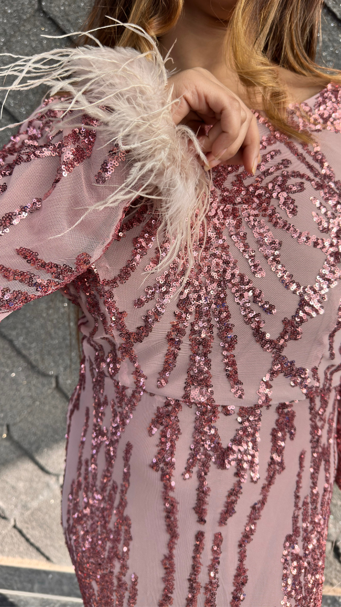 Fur Sleeve line Sequence Bodycon Dress FC2046