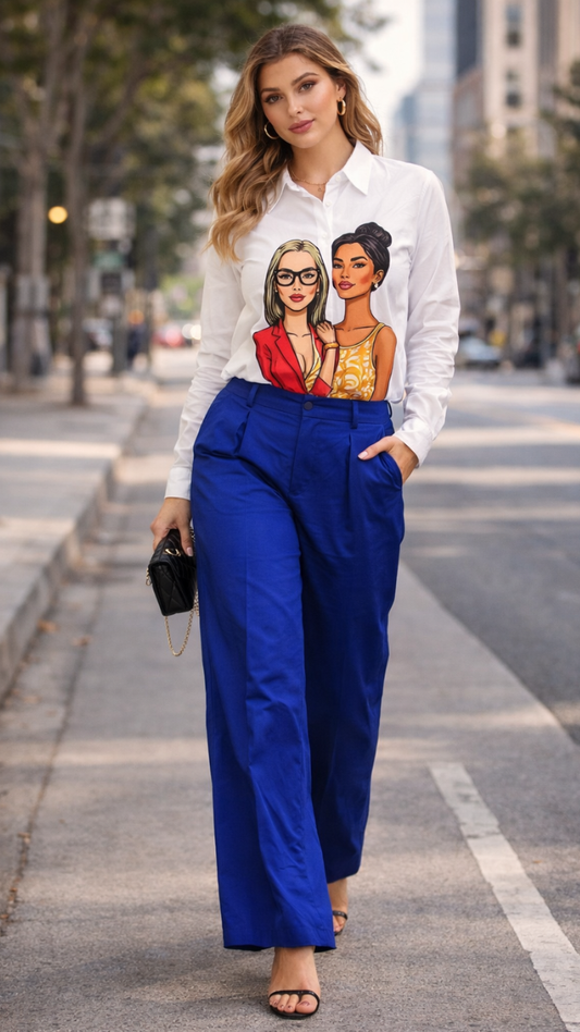 Girl Printed White Shirt With Coordinated Pant Coord Set FC2344