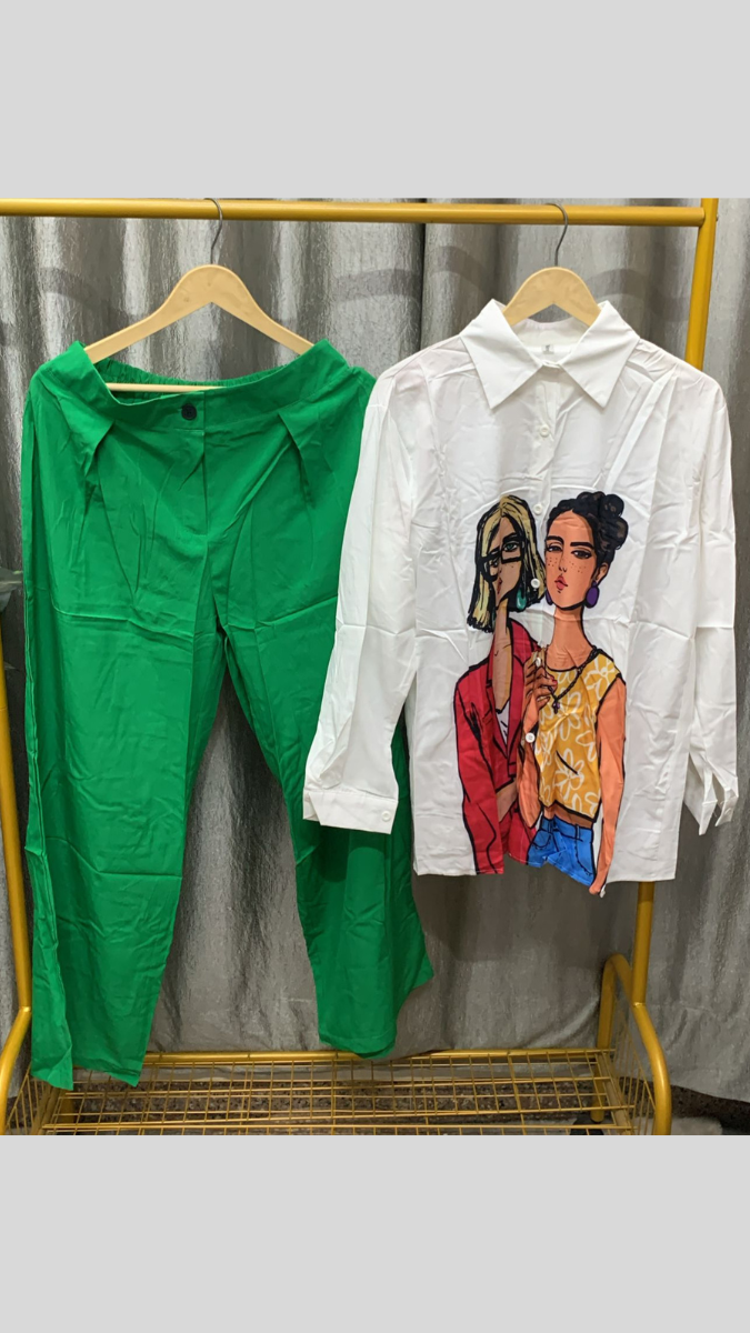 Girl Printed White Shirt With Coordinated Pant Coord Set FC2344